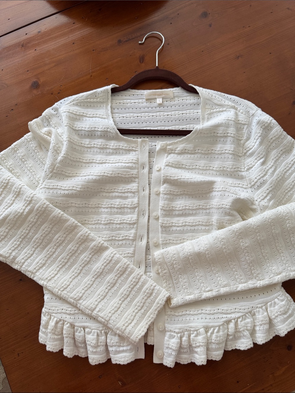 LoveShackFancy Cream Ruffled Button-Front Knit Cardigan - Picture 8 of 12